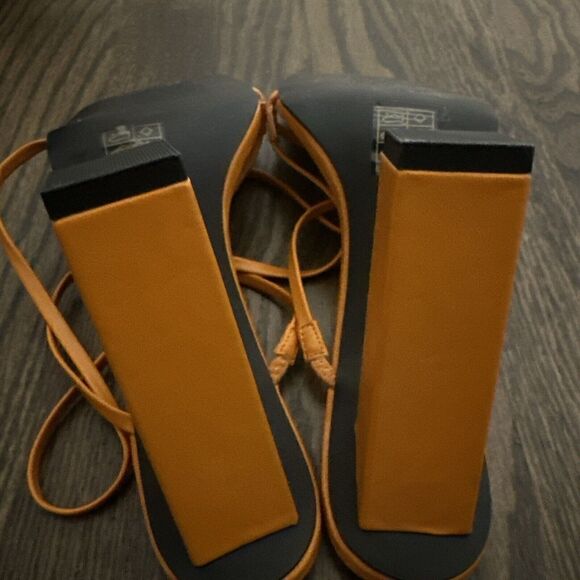 Public Desire Halley PU Strappy Block Heels Square Toe Glam Size 9 Orange - Picture 10 of 10